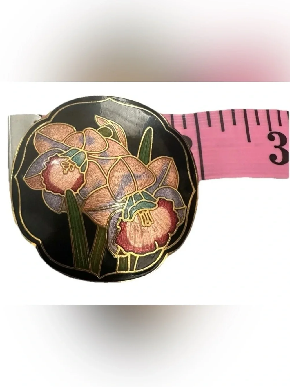 Vintage Cloisonné Enamel Floral Orchid Belt Buckle Charmont Belts